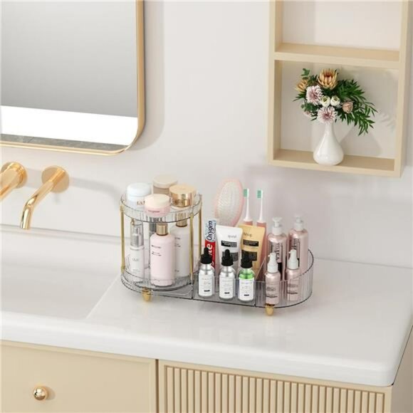Rotating Makeup Organizer Vanity Perfume Tray Skincare Holder Clear Storage - Picture 5 of 8